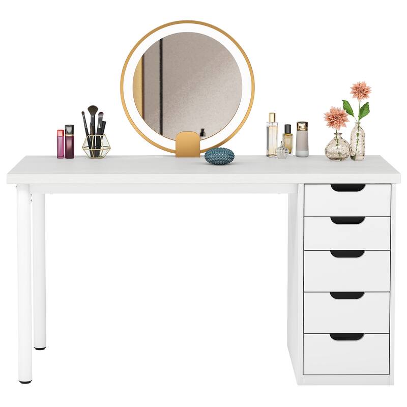 Modern Vanity Desk with 5 Reversible Drawers, Multiple Storage Makeup Desk, Christmas Gift for Home Use
