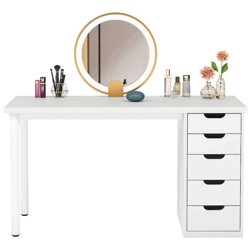 Vanity Desk with 5 Drawers, Modern Makeup Desk with Mulitple Storage, Gifts for Christmas