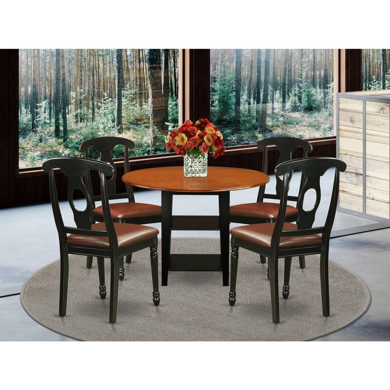 HomeStock 5-Pc Black and Cherry Finish Solid Wood Top - Round Dining Room Set - Seats-4