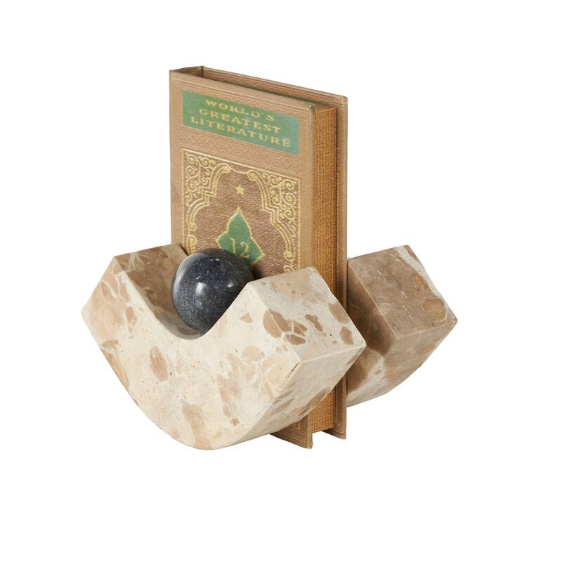 Marble Arched Curved Bookends with Black Orbs - Set of 2 Brown - Roche River Decor