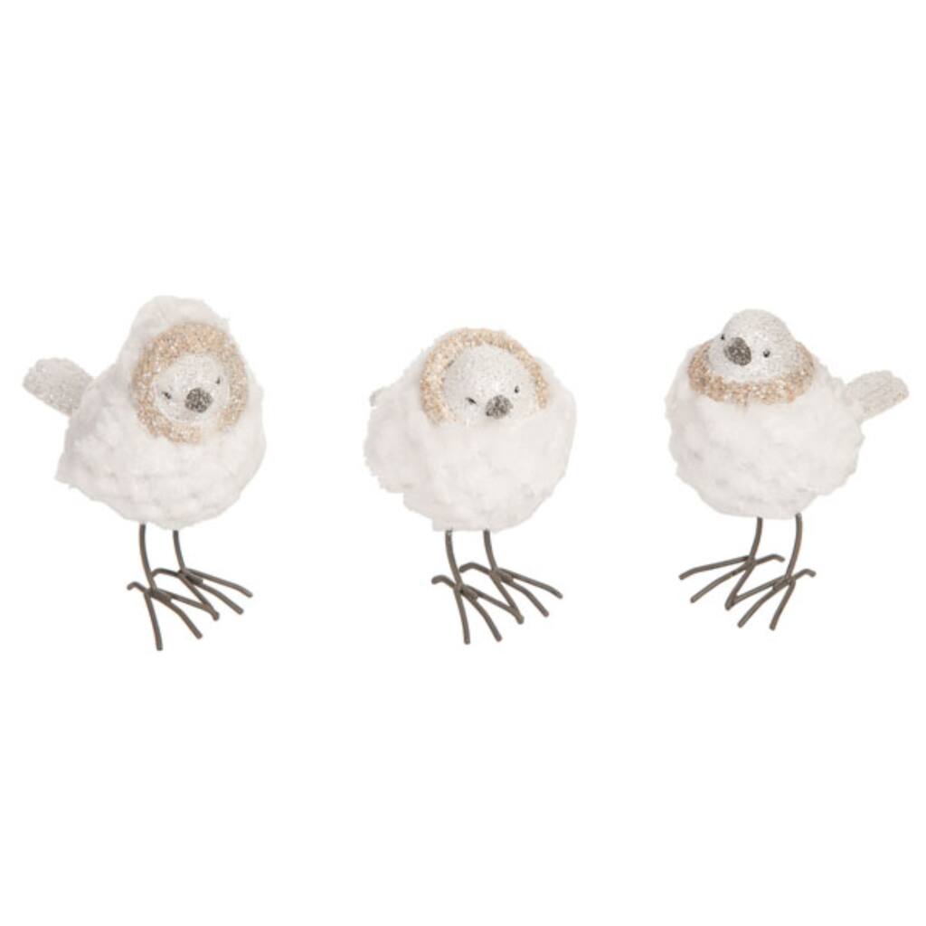 Transpac Small Resin Fuzzy Dressed Bird Figurine Set of 3 Christmas Home Decorations