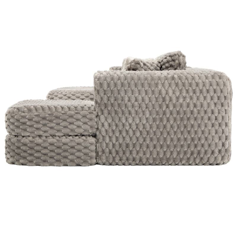 135.4" Bubble Velvet Fabric Sectional Sofa with 2 Ottomans