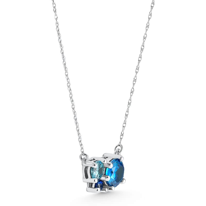 3Ct Blue Sapphire Topaz Aquamarine Diamond Pendant Necklace Gold Lab Grown