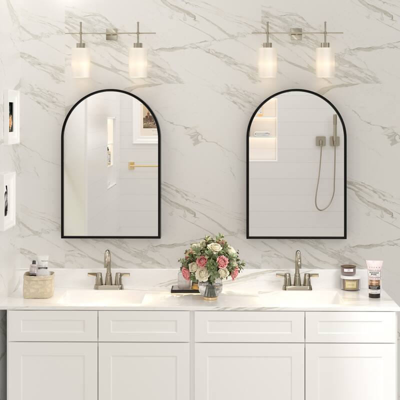 Arch High-Strength Tempered Glass and Aluminum Alloy Framed French Cleat Mounted Wall Mirror