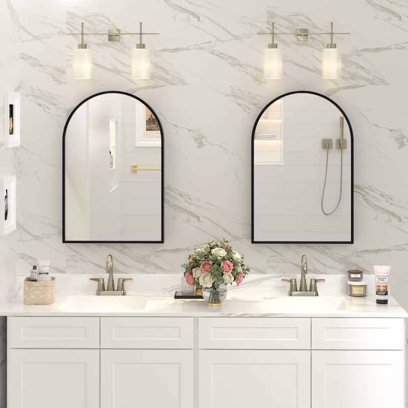 Arched Black Aluminum Alloy Framed French Cleat Mounted Wall Decor Bathroom Vanity Mirror with 5-Year Warranty