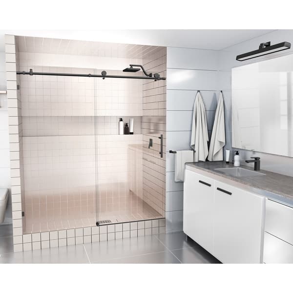 slide 1 of 32, Glass Warehouse 68 in. - 72 in. x 78 in. Frameless Sliding Shower Door Matte Black