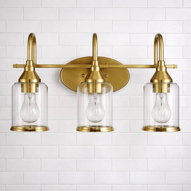 Livex Brushed Gold Triple Vanity Light with Clear Glass