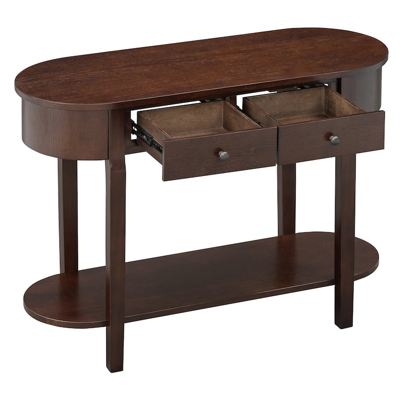40" Solid Wood Console Table with Real Wood Veneer, 2 Drawers and Lower Shelf, MDF and Pine Frame