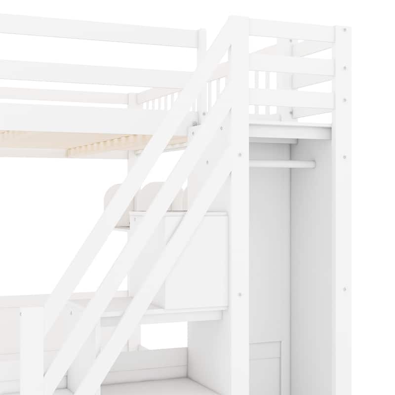 Queen Wooden Loft Bed with Storage Staircase, Wardrobe & Shelving by Harper&Bright Designs