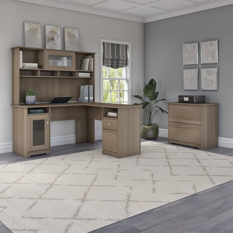 Cabot 60W L-Shaped Desk with Hutch and File Cabinet by Bush Furniture - Ash Gray