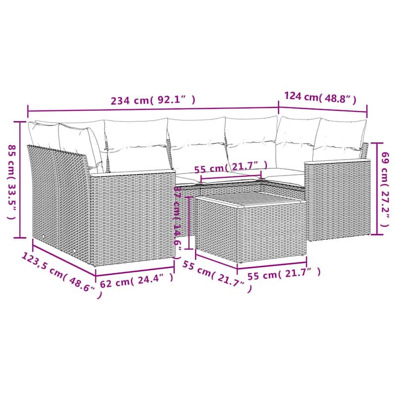 vidaXL Patio Sofa Set with Cushions Outdoor Furniture 7 Piece Poly Rattan