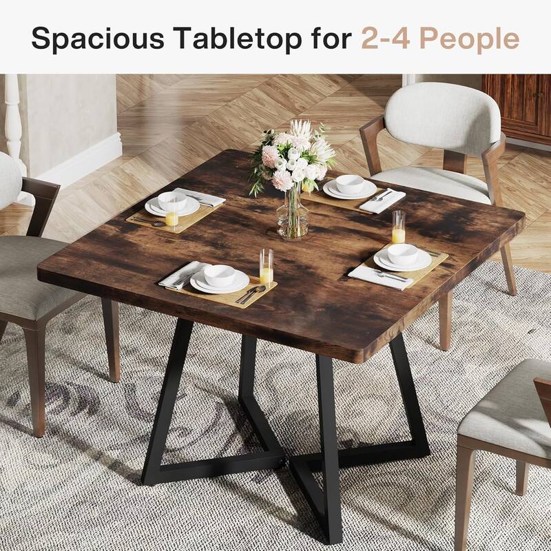 Industrial Dining Table for 4, 31.5” Square Dinner Table for Kitchen