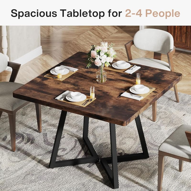 Small Dining Table for 4, 31.5 Inches Industrial Dinner Table with Metal Base