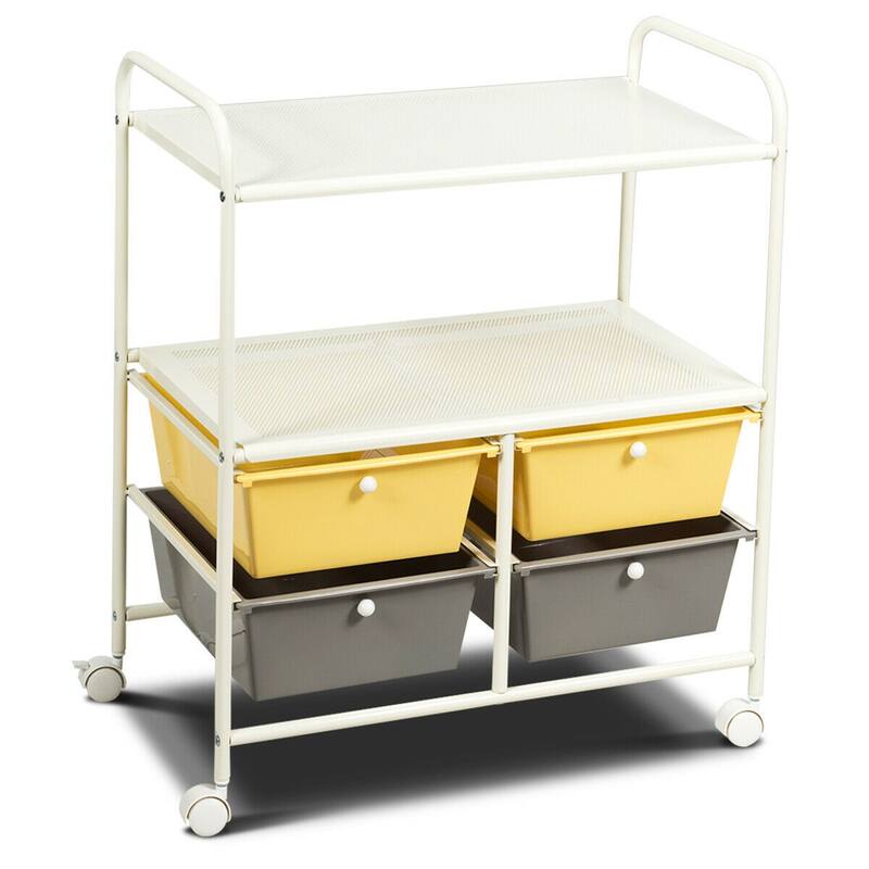 Gymax 4 Drawers Rolling Storage Cart Metal Rack Shelf Home Office - See Details