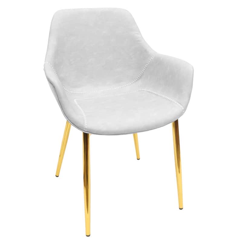 Markley Modern Leather Dining Armchair with Distressed Upholstery, Gold Metal Legs, and Ergonomic Design for Kitchen or Office