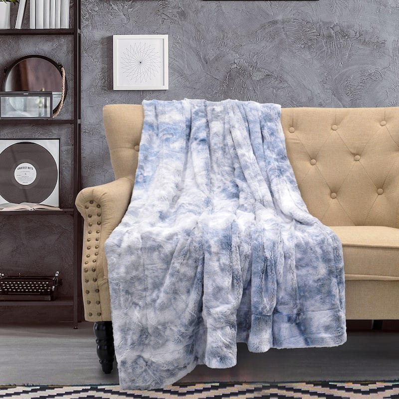 Tie Dyed Double Sided Fauxfur Throw - Blue