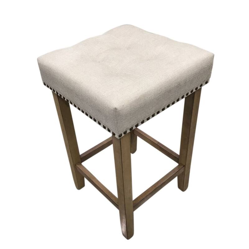 Tufted Upholstered Seat Barstools - 24" - Set of 2 - Cream and Brown