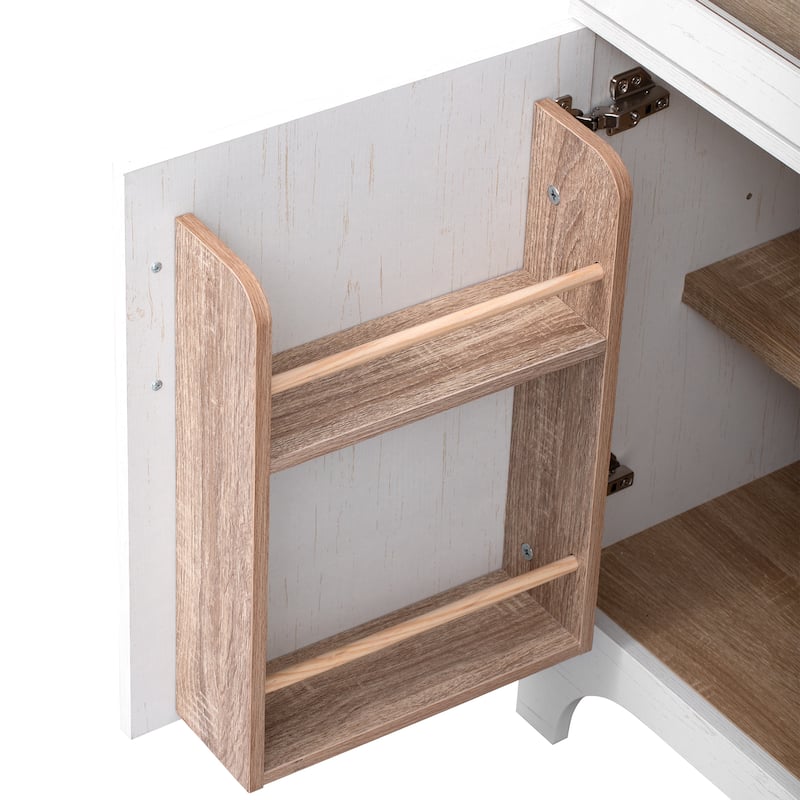 Kitchen Pantry Cabinet with Door Shelves, Storage Cabinet with Open & Adjustable Shelves, Hidden Drawer & Glass Door