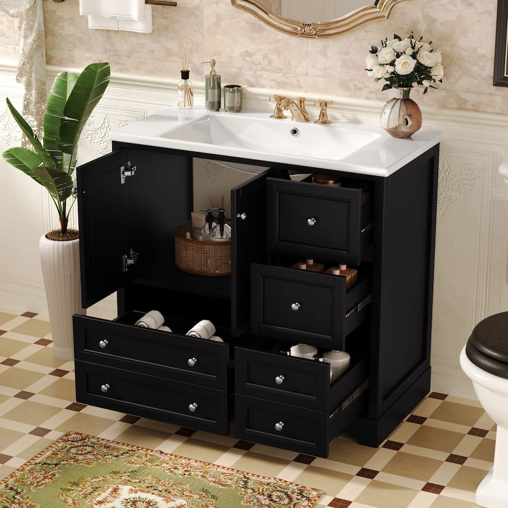 36 " Bathroom Vanity with Sink with 4 Drawers and Shelves