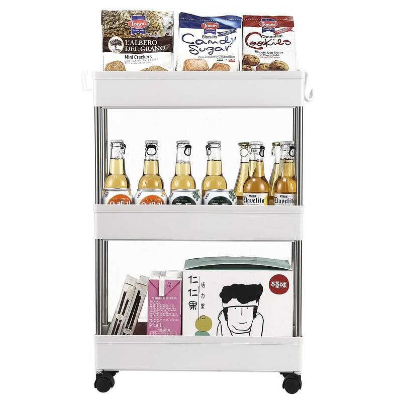 3-Layer Ultra-thin Mobile Multi-Functional Slim Storage Cart Storage Cabinet - White