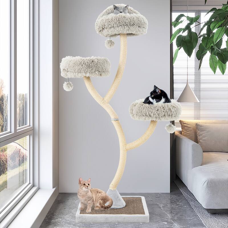 70" Tall Cat Tree 4-Layer Cat Tower with 3 Perches and Dangling Balls - 23.5" x 23.5" x 70"