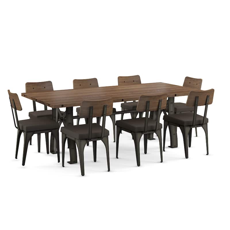 Amisco Sierra Solid Wood Table and Symmetry Chairs Dining Set - 8 chairs - Brown Top/Dark Brown Grey Polyester/Brown Metal
