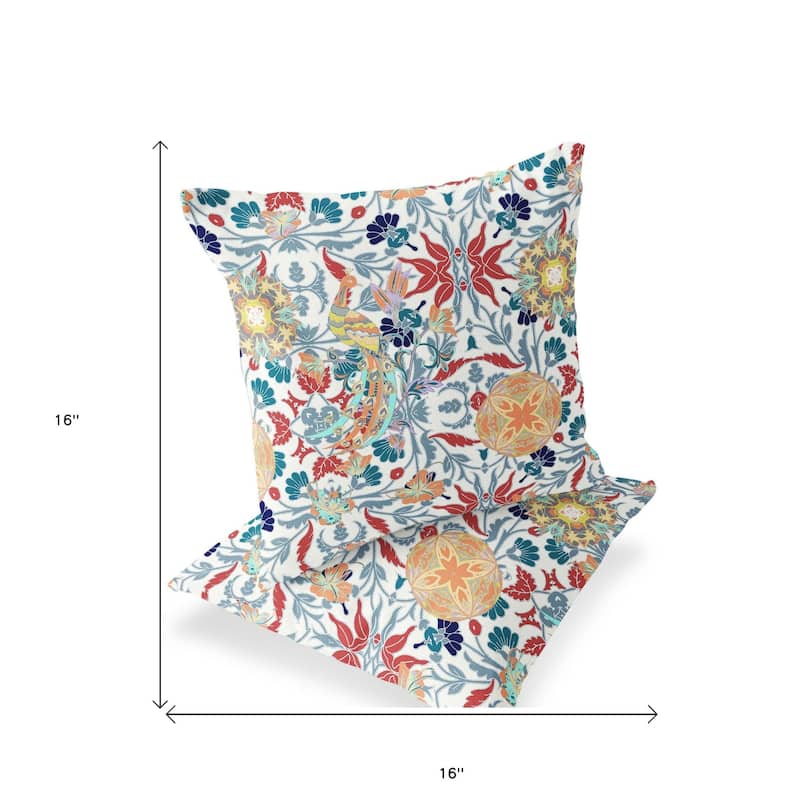 HomeRoots Set of Two 16" X 16" Red and White Peacock Blown Seam Eclectic Indoor Outdoor Throw Pillow - 16.00' X '16.00' X '5.00