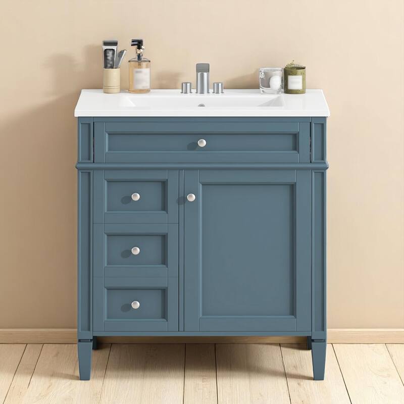 30" Bathroom Vanity with Sink - MDF and Solid Wood Cabinet, Roman Legs,Undermount Ceramic Sink,Freestanding Cabinet - light Blue - 30" Ceramic,Solid Wood+MDF