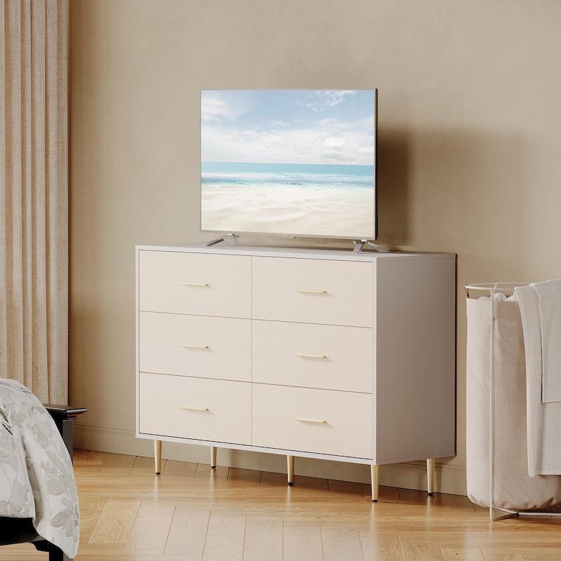 3/5/6/7/8 Drawer Dresser for Bedroom, Modern Wooden Chest of Drawers with Gold Handles