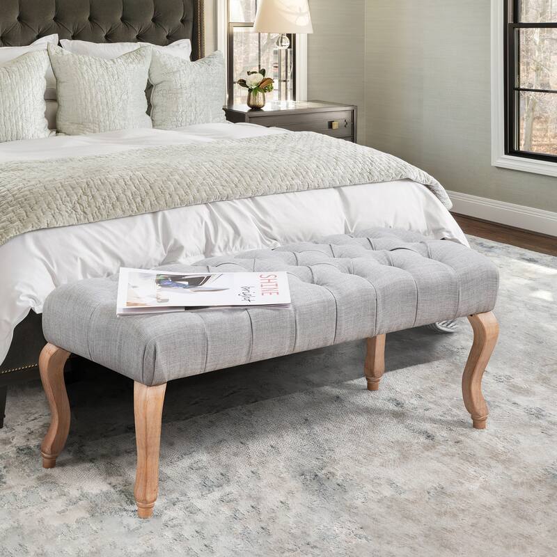 AVAWING Upholstered Tufted Ottoman Bench Accent Entryway Bench - Light Grey