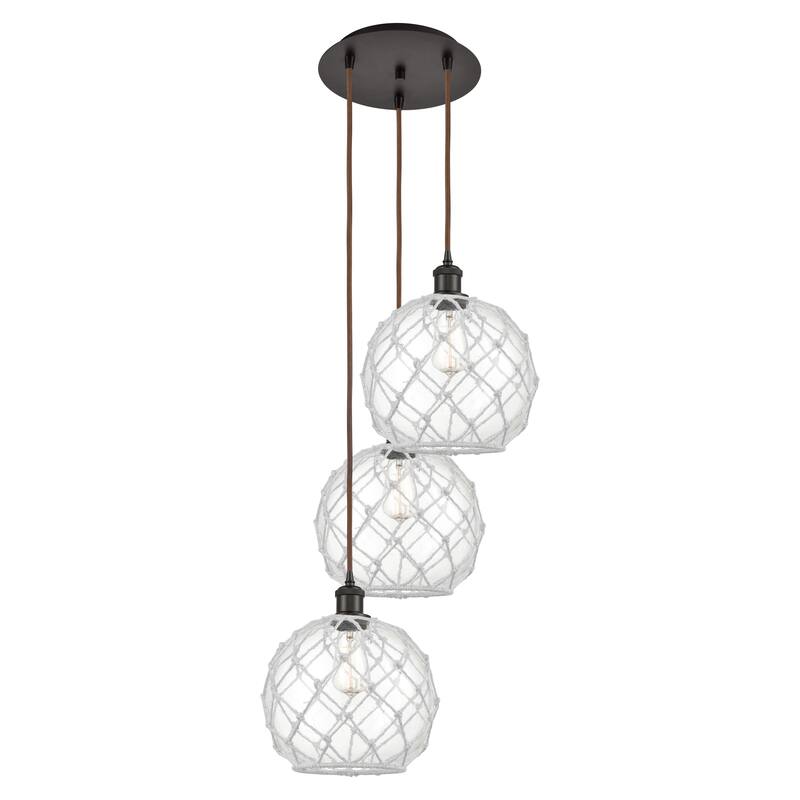 Innovations Lighting Endless Possibilities Ballston - Farmhouse Rope - 3 Light 17" Cord Hung Multi Pendant - Clear Glass with White Rope/Oil Rubbed Bronze