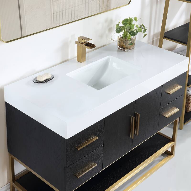 Altair Bianco Bath Vanity with White Composite Stone Top,no Mirror