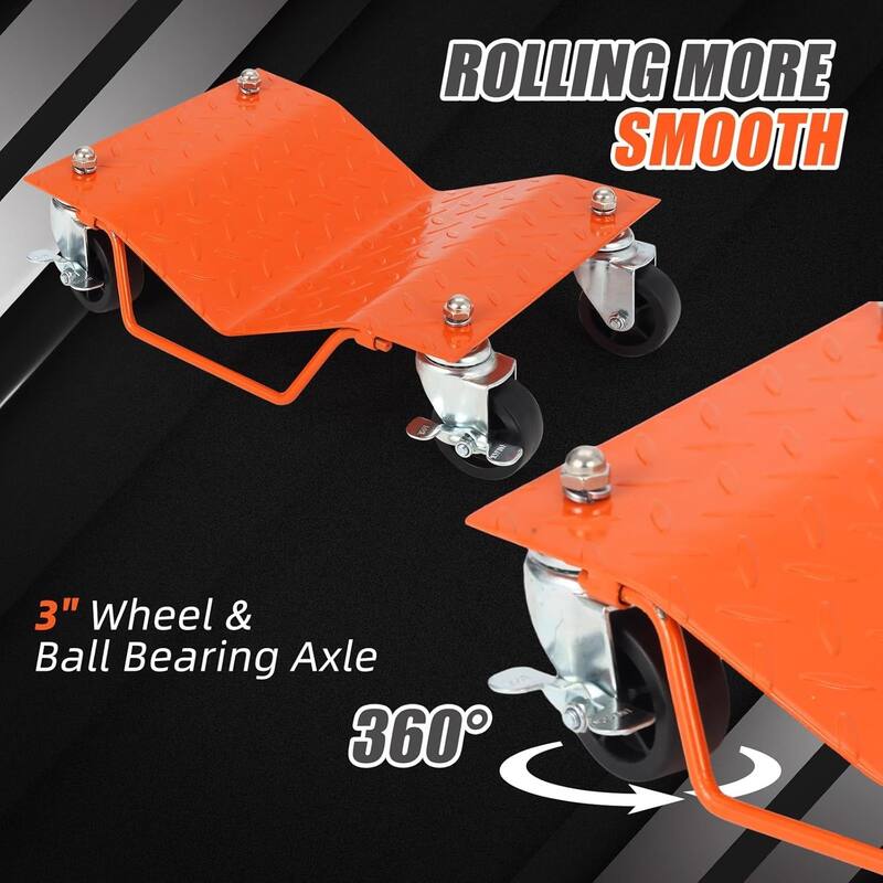 4-Pack Heavy-Duty Car Wheel Dolly Set 6000-lb Capacity per Dolly Dual-Lock Brakes and Lockable Casters Orange
