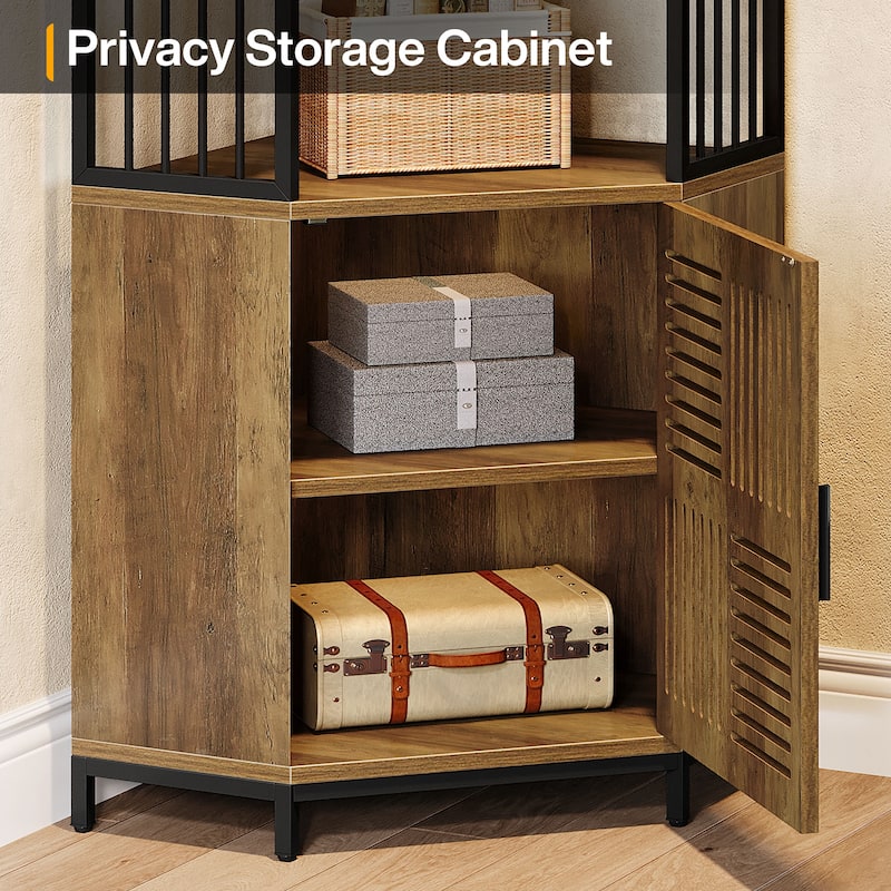 78 Inch Tall Corner Shelf with Cabinet, Industrial Bookshelf with Door