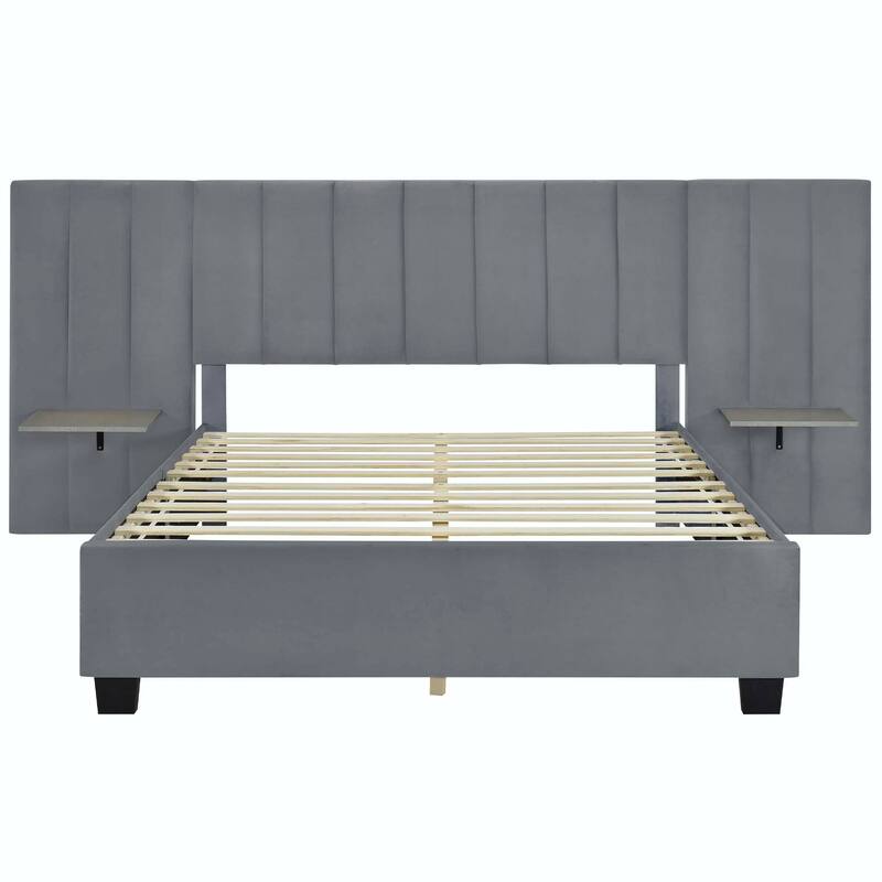 Upholstered Platform Bed with Big Headboard