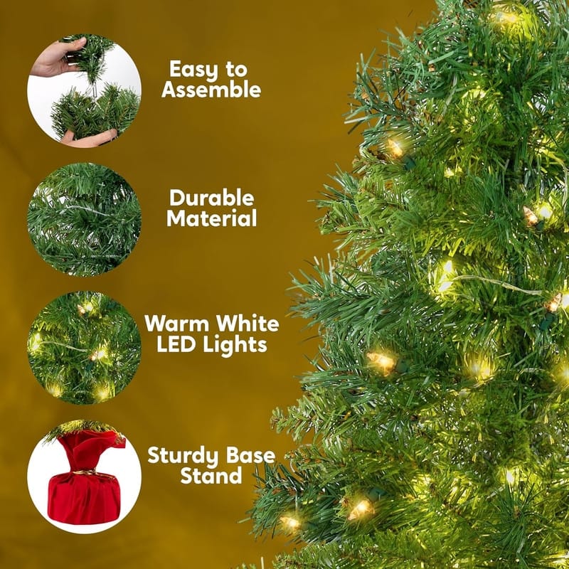 24"/2FT Small Christmas Tree with Multi-Color LED Lights, Table Top Christmas Tree Pre-lit Artificial Xmas Tree - Green