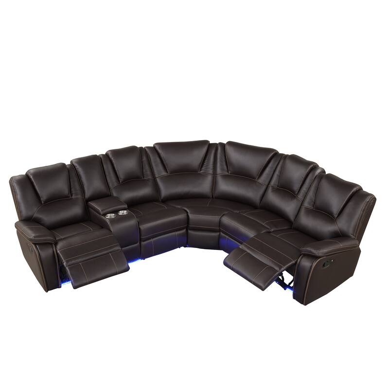 Modern Faux Leather Manual Reclining with LED Light Strip with 2 Cup Holders