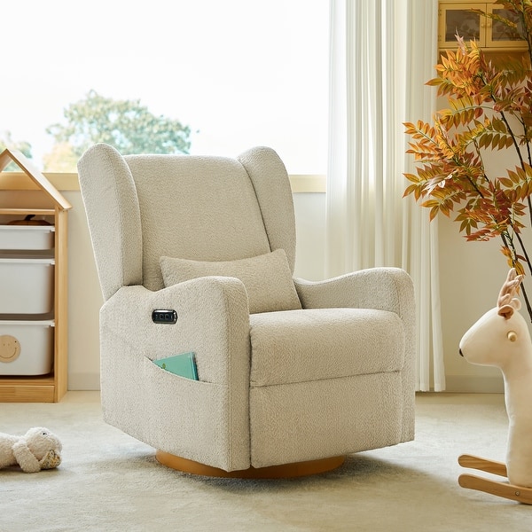 slide 2 of 8, Remo Modern Nursery Swivel Glider Recliner with Built-in Nightlight and Storage Bags by HULALA HOME Tan