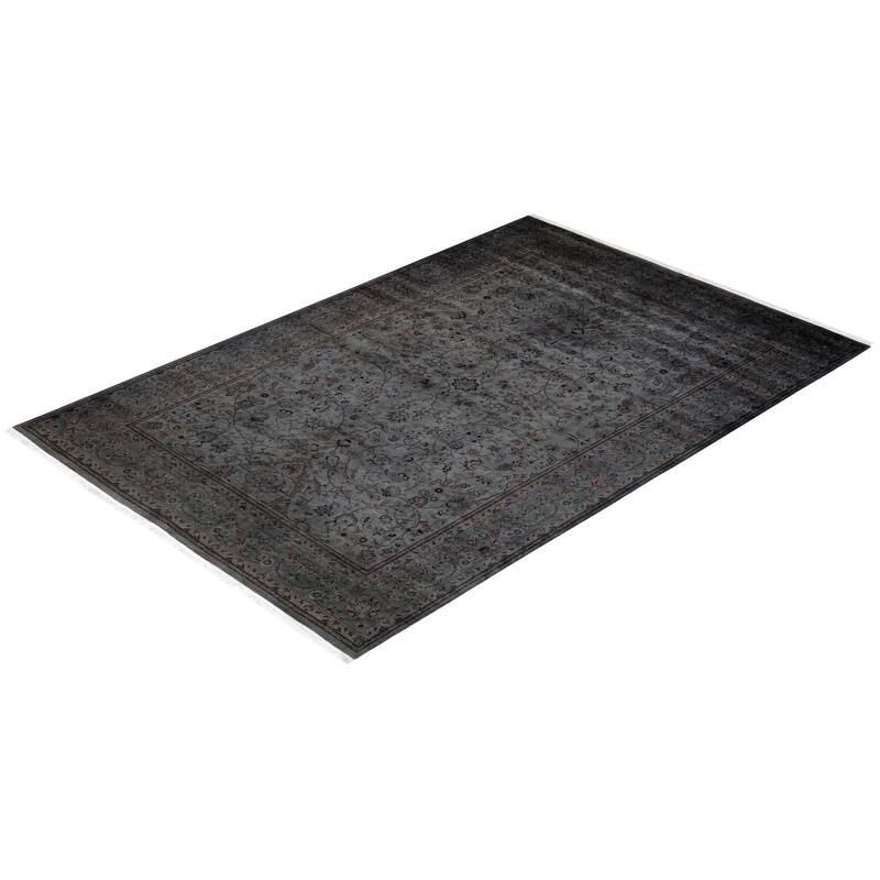 Overton Hand Knotted Wool Vintage Inspired Modern Contemporary Overdyed Gray Area Rug - 6' 3" x 9' 3"