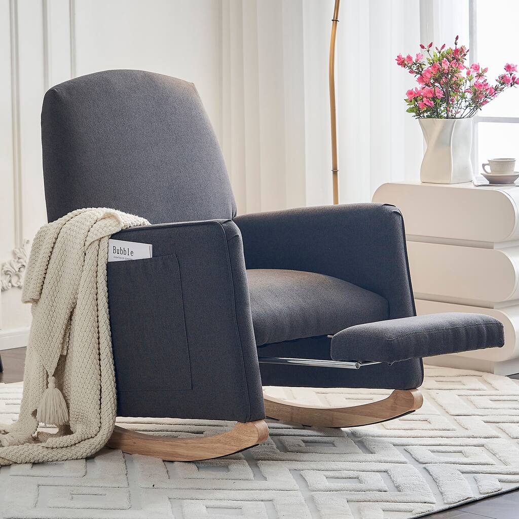 Comfortable Rocking Chair with Adjustable Footrest and Spacious Seat, Perfect for Relaxation and Leisure.