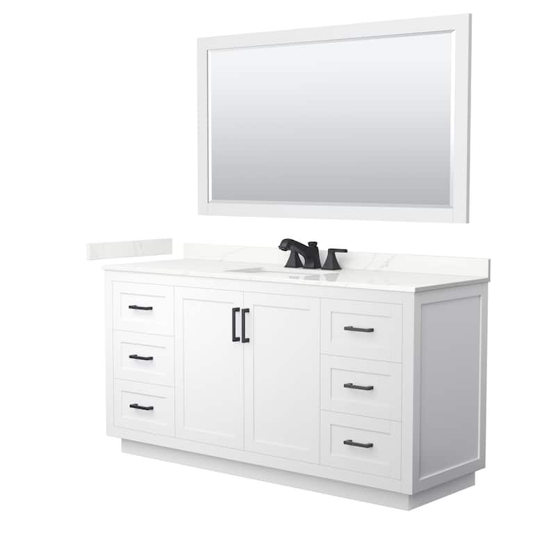 Miranda 66-inch Single Vanity, Quartz Top, 58-inch Mirror - White, Black Trim, Giotto Quartz Top