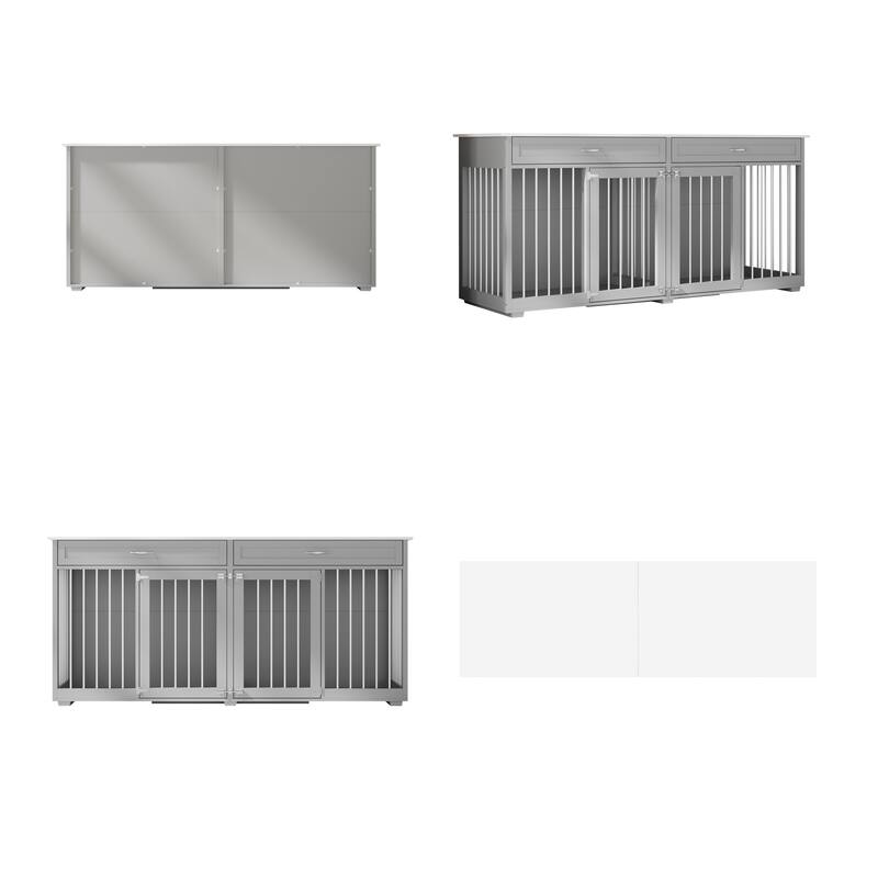 72.4 Inch Wooden Large Furniture Dog Crate with Drawers & Divider