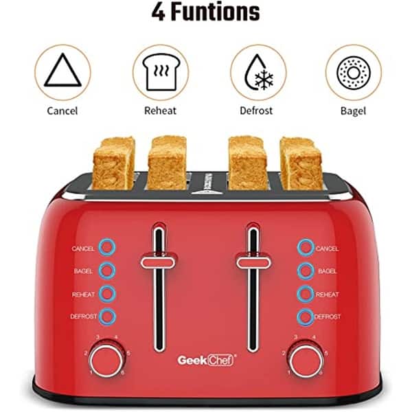 slide 2 of 13, GTS4E 4-Slice Toaster Oven With Chromed Dials Control Red