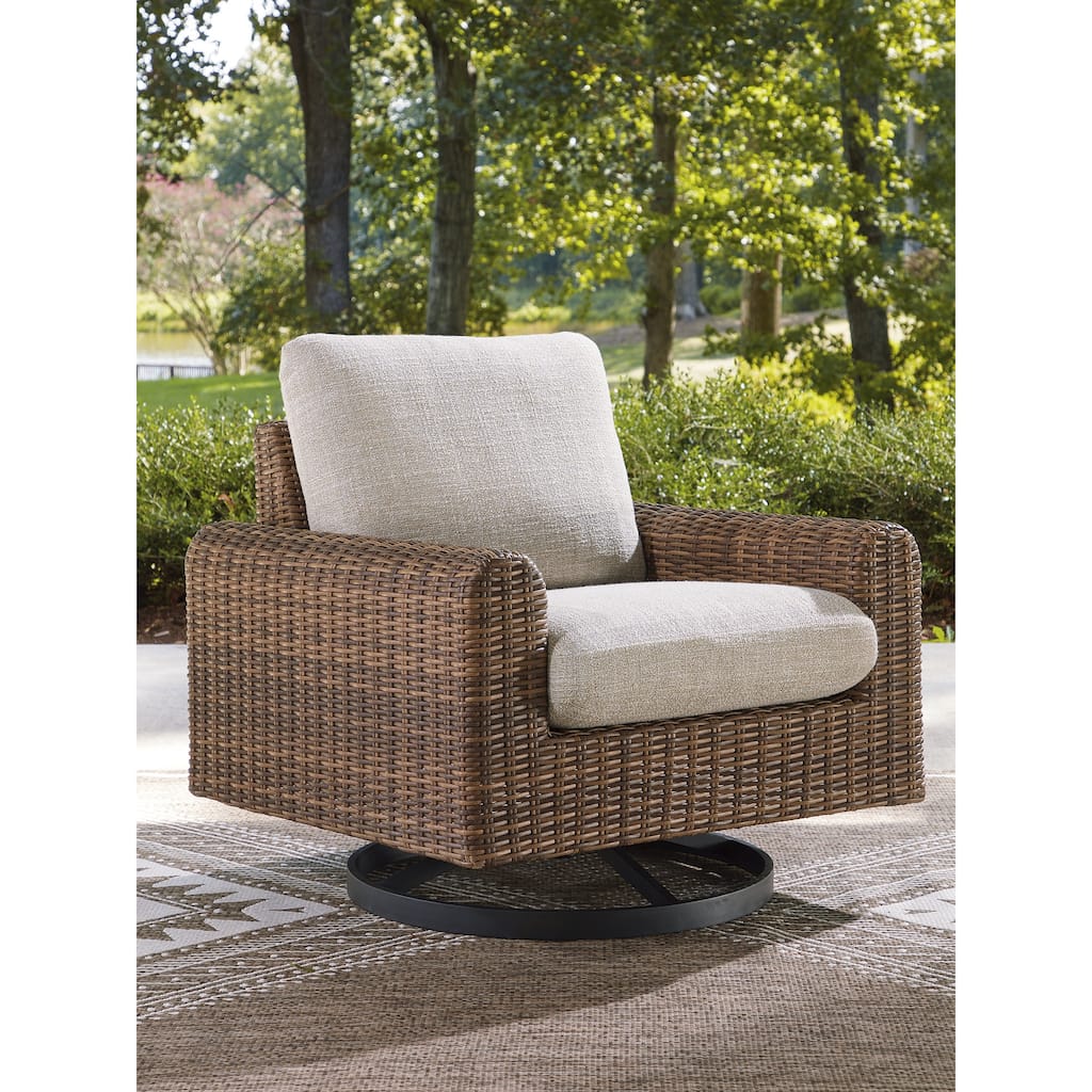 Signature Design by Ashley Angel Island Gray/Brown Outdoor Swivel Lounge Chair with Cushion