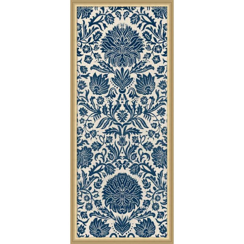 Amanti Art Framed Fabric Pinboard Baroque Tapestry in Navy I by Vision Studio Printed Bulletin Board - Board Size 16 x 40