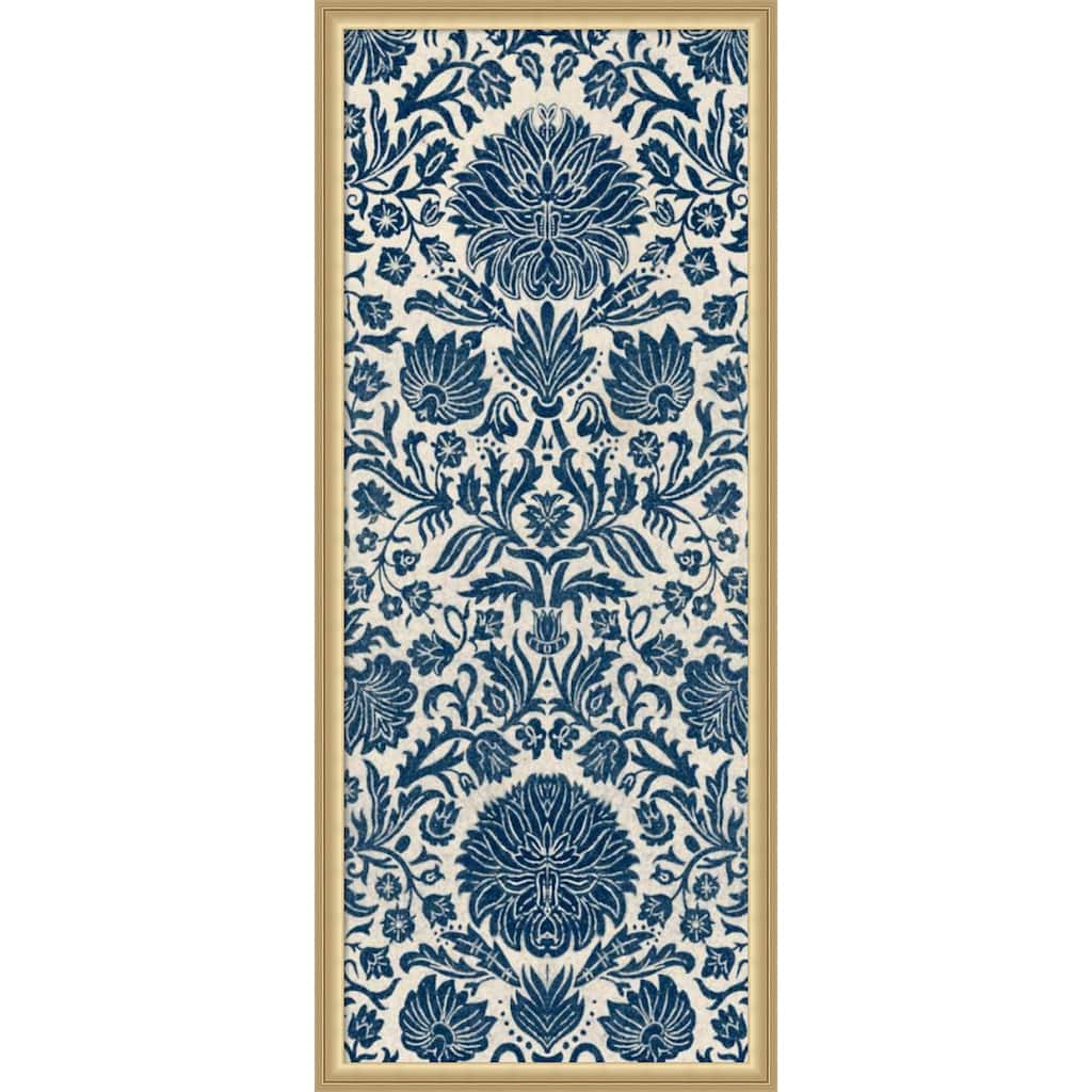 Amanti Art Framed Fabric Pinboard Baroque Tapestry in Navy I by Vision Studio Printed Bulletin Board - Board Size 16 x 40