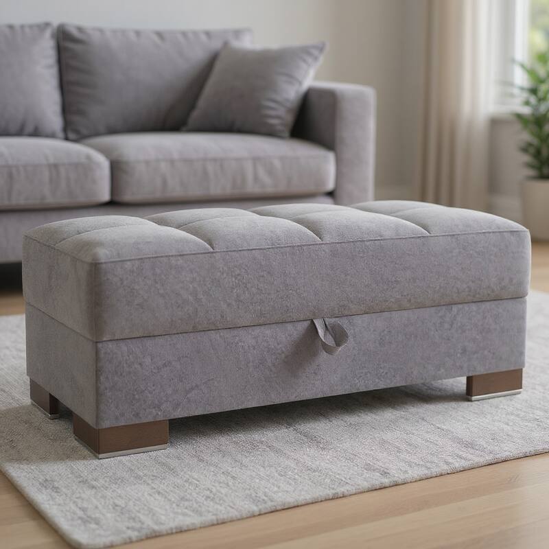HomeRoots 52" Gray and Brown Microfiber Storage Ottoman - Gray - 52.00 in. x 18.50 in.  x 21.00 in.