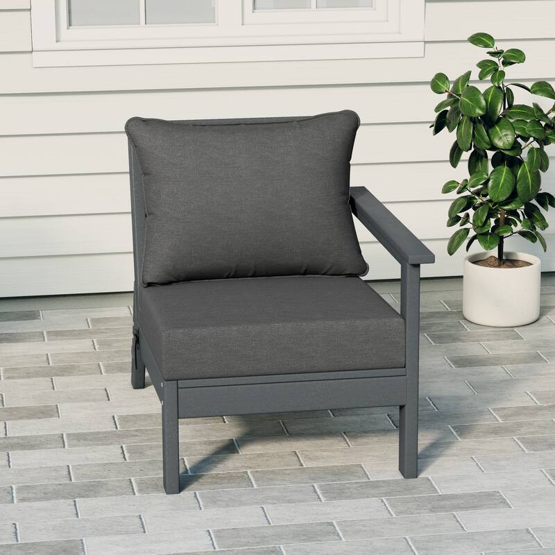 Birchwood All Weather HDPE Outdoor Patio Deep Seating Gray Right Arm Facing Chair With Cushions (1-Piece)