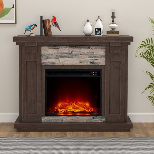 slide 2 of 23, 48" Freestanding Electric Fireplace with Remote Control Brown