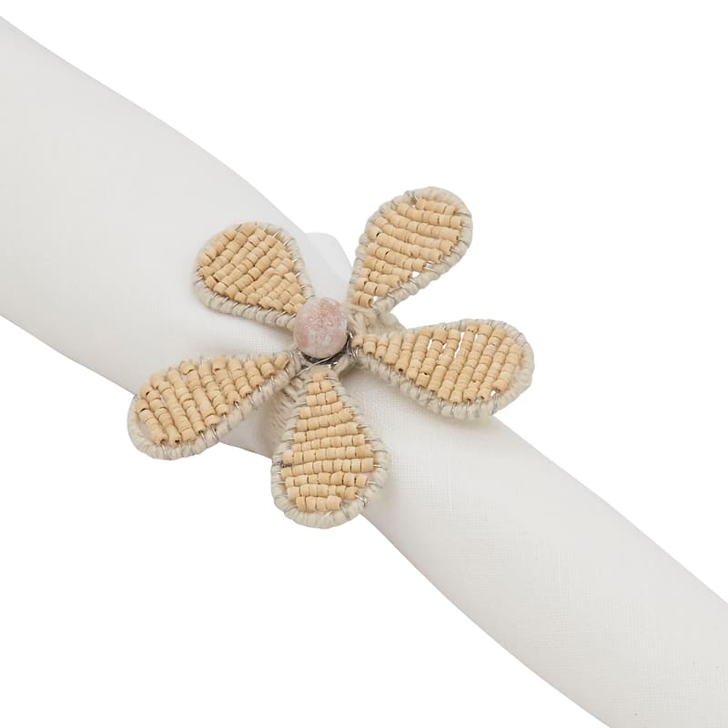 Napkin Rings With Beaded Flower Design (Set of 4)